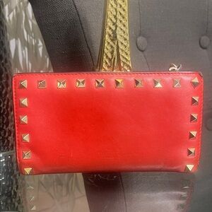 Valentino Garavani Red Studded Leather Wallet